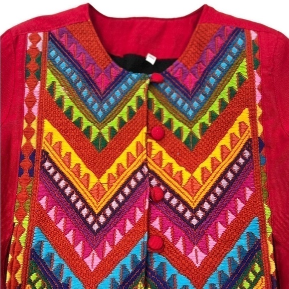 Embroidered Crewel Needlework Colorful Short Lined Jacket Vintage - Picture 3 of 16